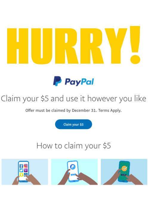 Free $5 Paypal on Mobile (HURRY!)
